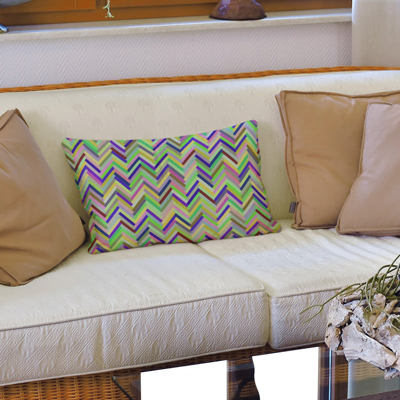 Coussin lombaire à chevron, Duvet synthétique, 14 po x 20 po, Vert / bleu