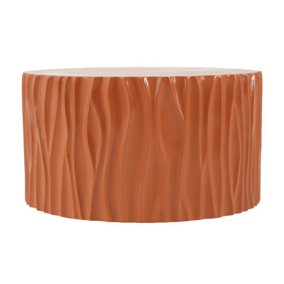Terracotta Round MGO Coffee Table, Wave Textured Cylindrical Side Table, Pre-Assembled Not KD, 66 LBS Weight Capacity, Indoor & Outdoor Multi-Use Accent Table for Living Room Patio Garden