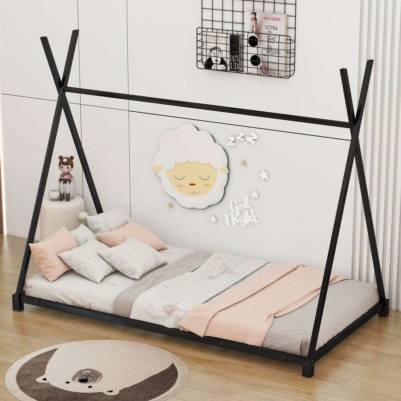 Floare Twin Metal House Bed by Latitude Run®, Black