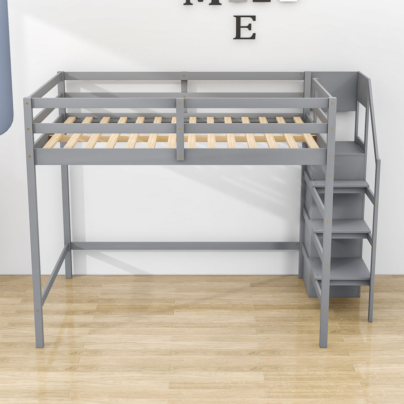 Eylulnaz Full Size Wooden Loft Bed with Built-in Wardrobe by Harriet Bee, Gray