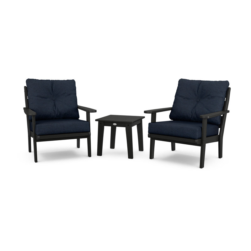 Lakeside 3-Piece Deep Seating Chair Set, Black, Marine Indigo