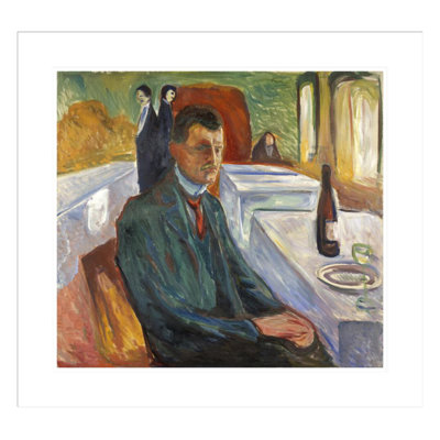 Self-Portrait with a Bottle of Wine by Edvard Munch -Framed Giclee Print