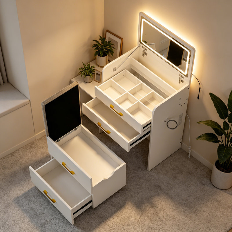 Meuble-lavabo 3 en 1 avec prise de courant et miroir DEL