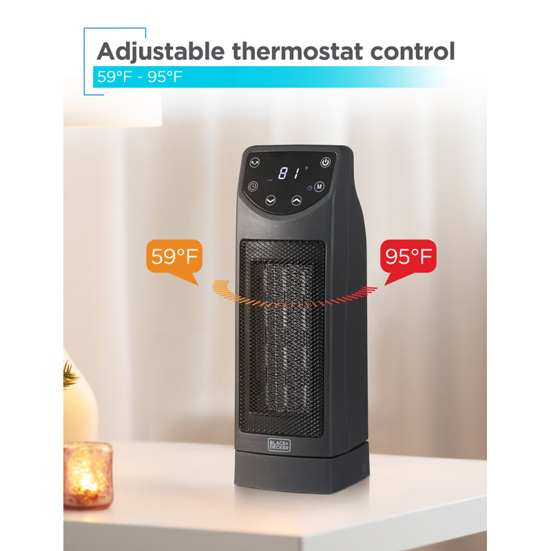 Black Ceramic Tower Heater with Remote and Adjustable Thermostat