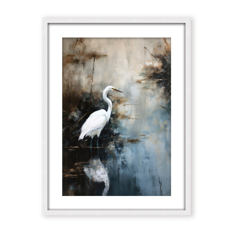Nature Inspired Egret In Lake, 30" H x 24" W x 2.375" D, Black, Framed Canvas