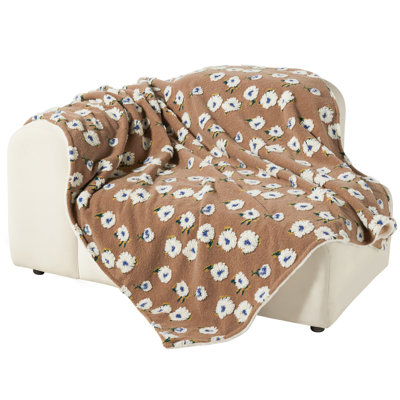 Jeté en jacquard Allisandro Midnight Blossom avec dossier en fausse fourrure - hypoallergénique, confortable et facile d'entretien