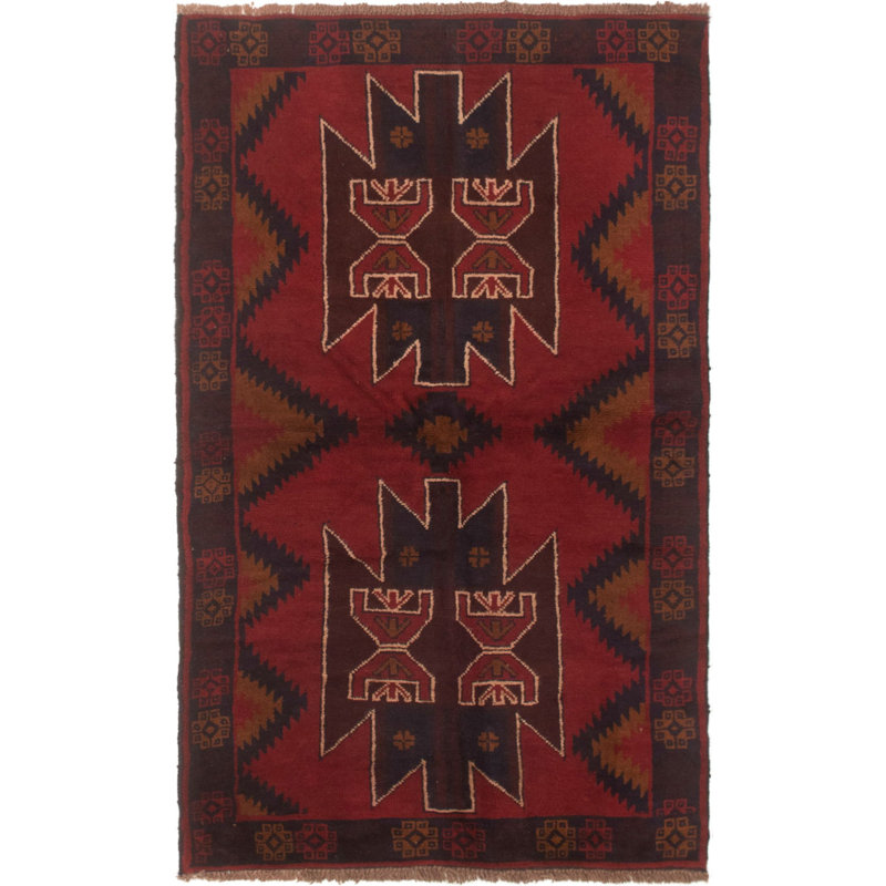 Tapis décoratif en laine rouge noué à la main 3 pi 8 po x 6 pi 6 po one-of-a-kind Bertasi