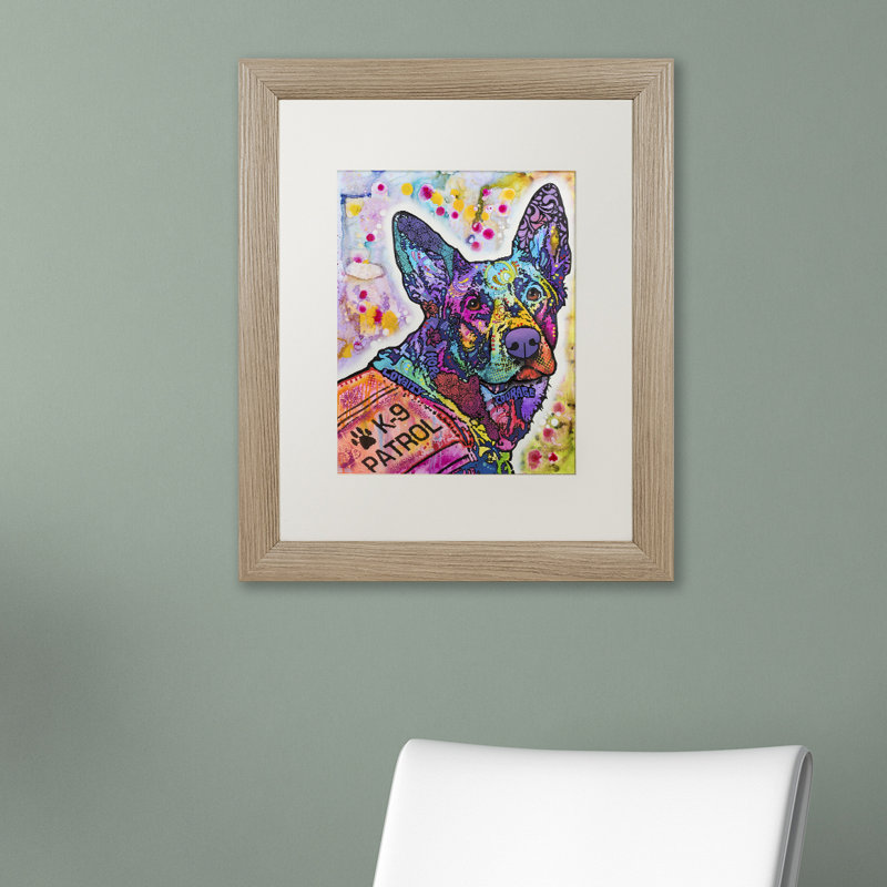 « k-9 patrol grande-003 », reproduction d’art sur toile, H 14 po x l 11 po x P 0,5 po, Cadre noir, Blanc