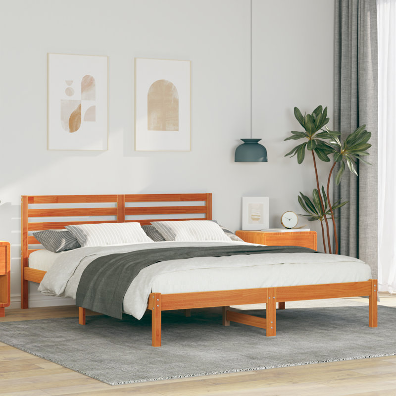 Solid Wood Bed, European Kingsize (160 x 200 cm), Wax Brown