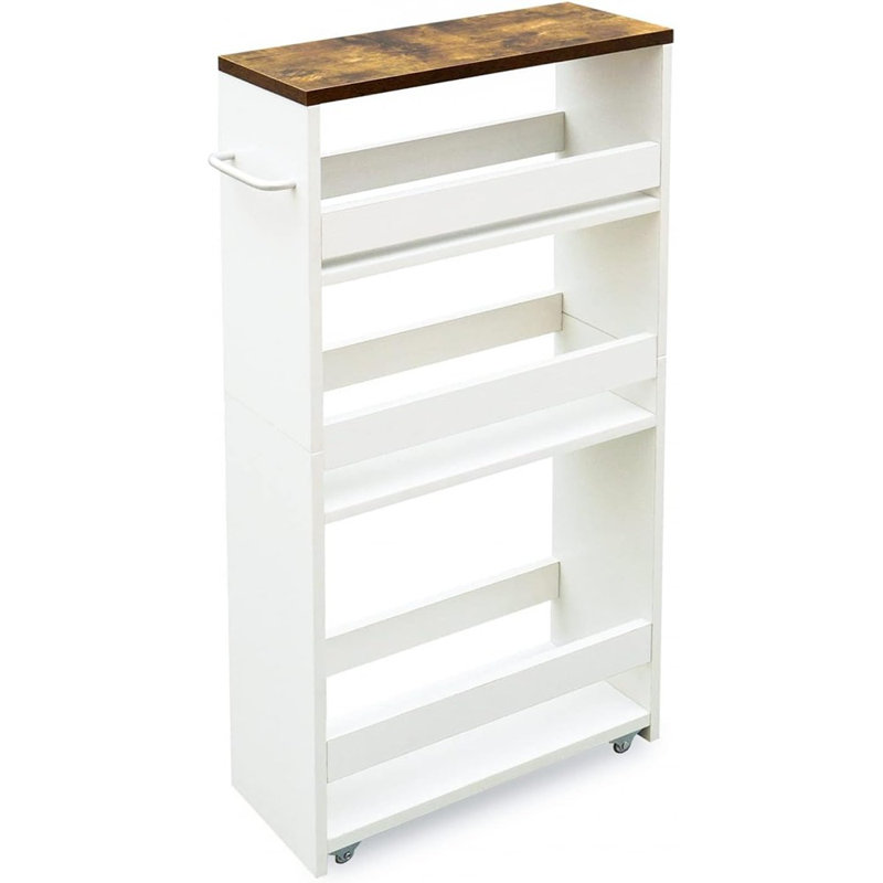 4 Tier White Slim Storage Cart With Handle, Slide Out Sto...
