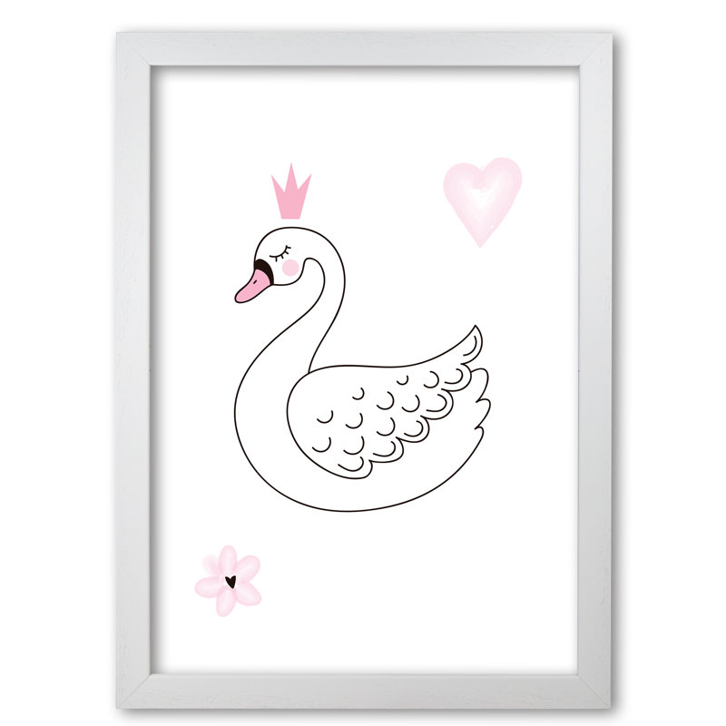 White Swan - Painting, 30 cm H x 21 cm W x 5 cm D, White Grain Frame