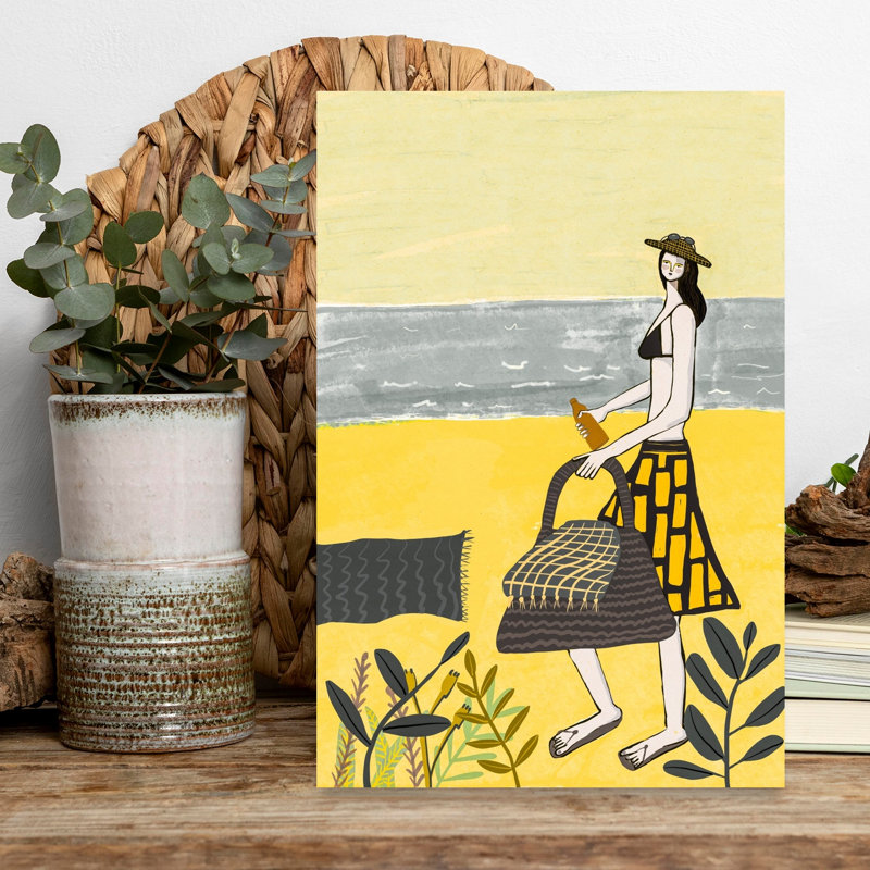 «Sunny Beach Walk», art mural côtier serein et tranquille abstrait, H 18 po x l 12 po