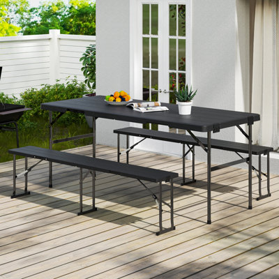 6ft 3-Piece Folding Picnic Table with 2 Benches, Indoor/Outdoor Portable