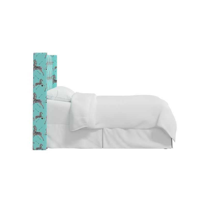 Hudson Upholstered Wingback Headboard, Scm Zebras Aqua Linen, Queen