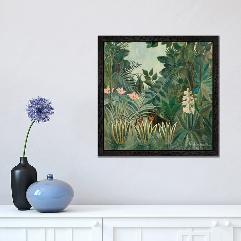 The Equatorial Jungle, 1909 by Henri Rousseau - Floater Frame Painting on Canvas, Black Framed, 45.72 cm H x 45.72 cm W