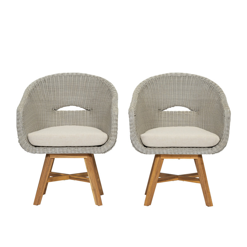 Chaises de salle à manger en rotin avec coussins Mordy PE
