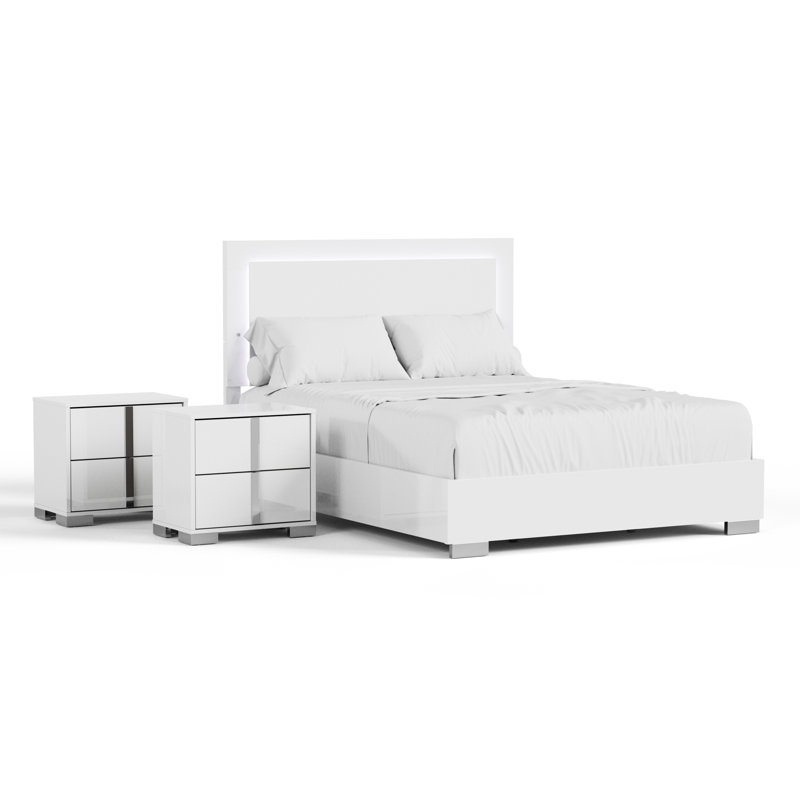 Ensemble de chambre Duckworth, Blanc, Très grand, Trois pièces : lit, 2 tables de chevet