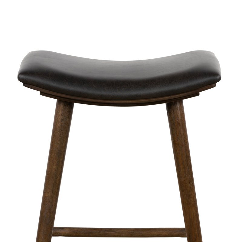 Union Wallis Belfast Solid Wood Stool, Counter Stool (26" Seat Height), Faux Leather - Distressed Black/Warm Parawood