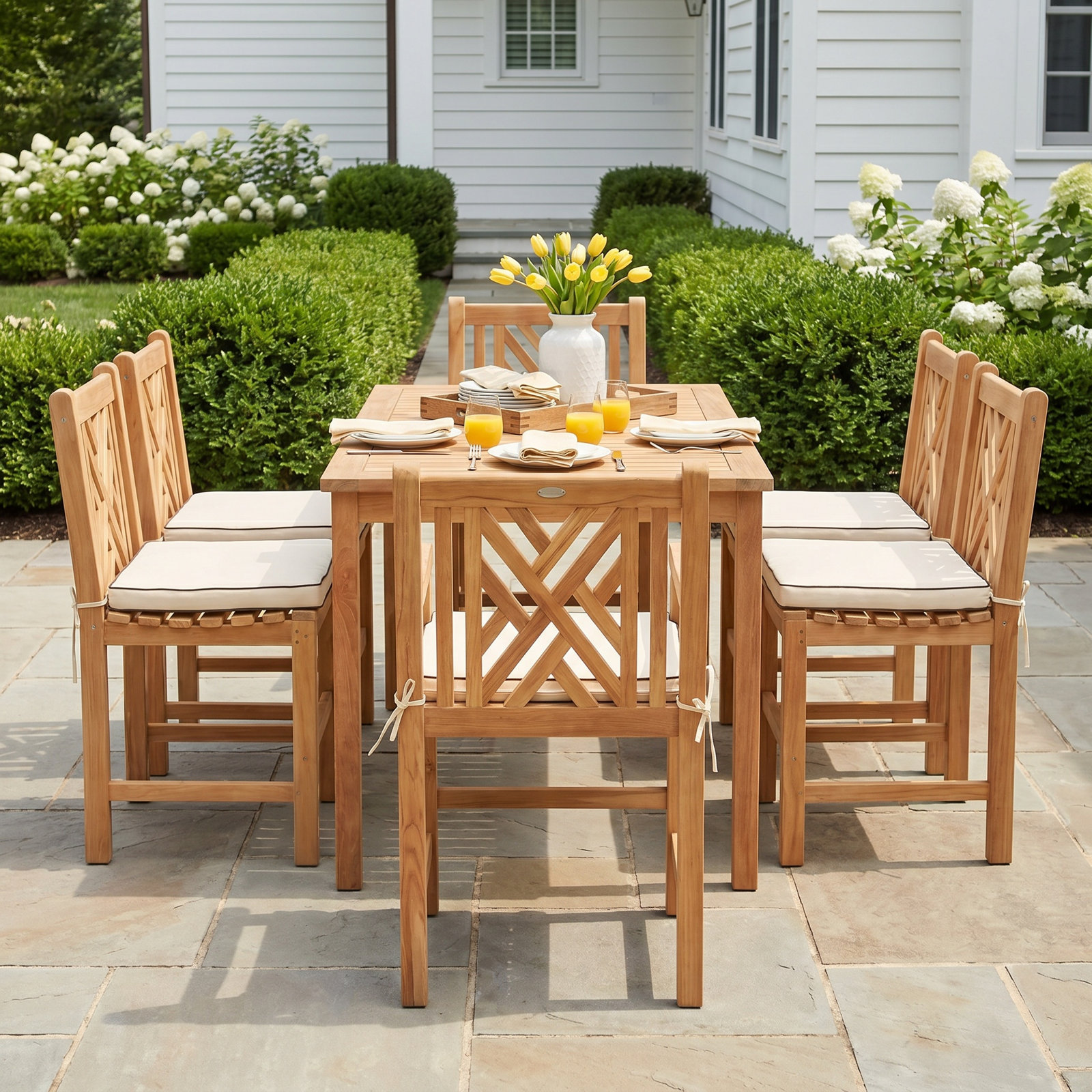Leahny Teak Patio Dining Set, 55" L x 35.5" W x 43" H