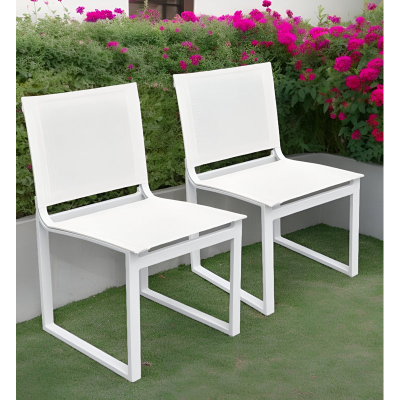 Ensemble de deux chaises de salle à manger d'extérieur en aluminium blanc 20 po