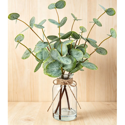 13,5 po Tiges d'eucalyptus artificiel avec vase en verre