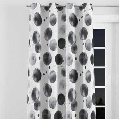 Abstract Blackout Curtains - Modern Quiet Graphite Velvet Grommet Curtain - 1 Panel