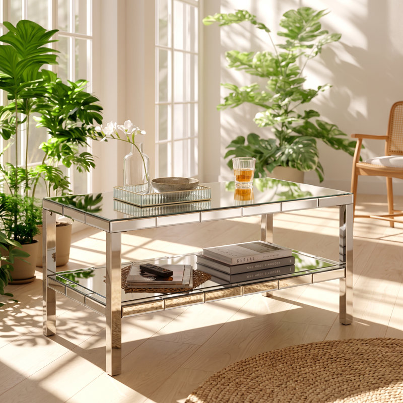 Kai Lee 39.5" W x 19.7" D x 19.7" H 2-Tier Mirrored Glass Coffee Table