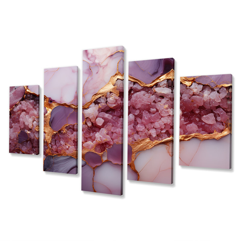  «Pink and Gold Marble Agate River IV - Abstract Multipanel Wall Art Canvas