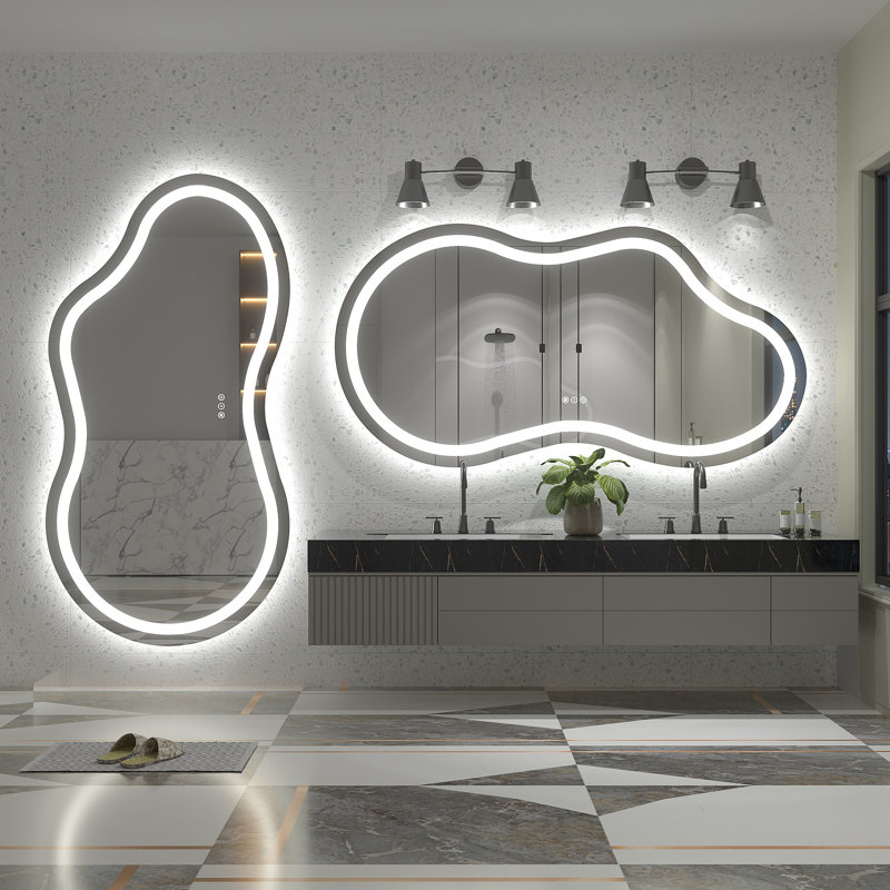 Aevar Asymmetrical LED Lighted Wall Mirror, 60" x 32"