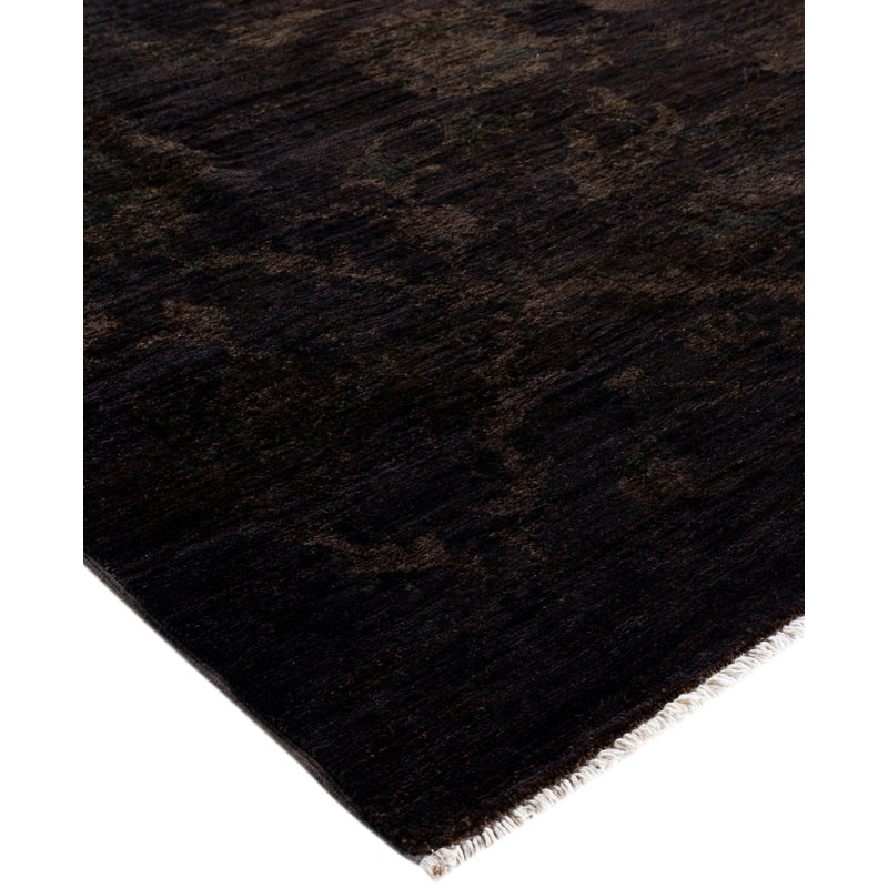 Overdyed Hand-Knotted Wool Modern-Contemporary Black Area Rug 9' 0" x 11' 10"