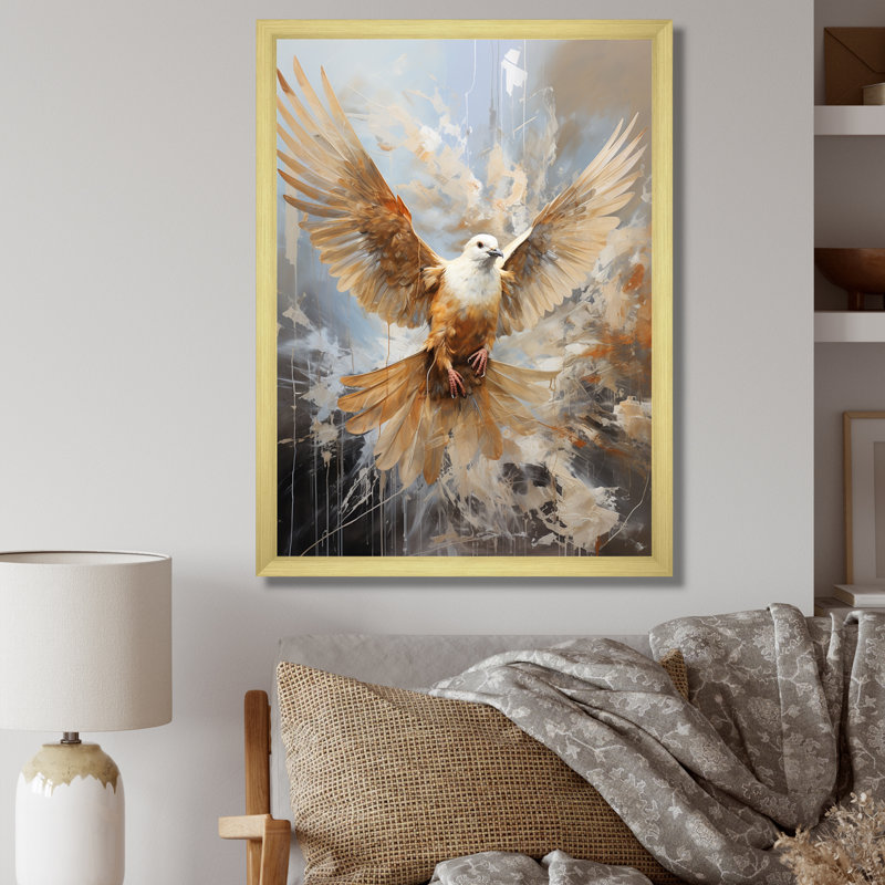 «Lovely White Dove II», art mural colombe, Cadre flottant brun, H 32 po x l 16 po x P 1 po
