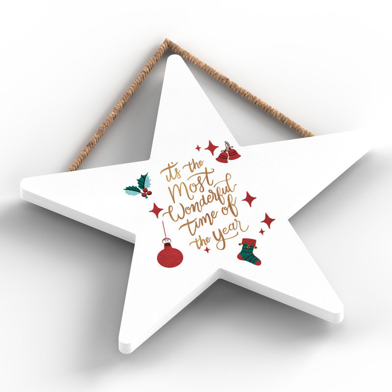 Xmas the Most Wonderful Time Wooden Star Plaque