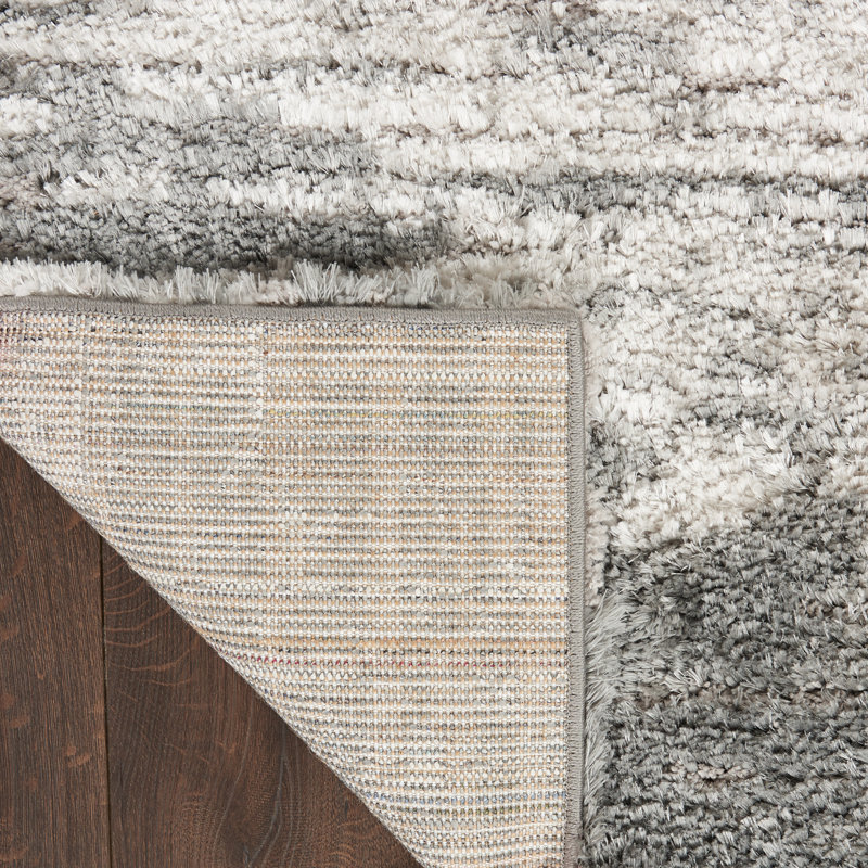 Ivory and Charcoal Abstract Shag Rug 8' x 10'