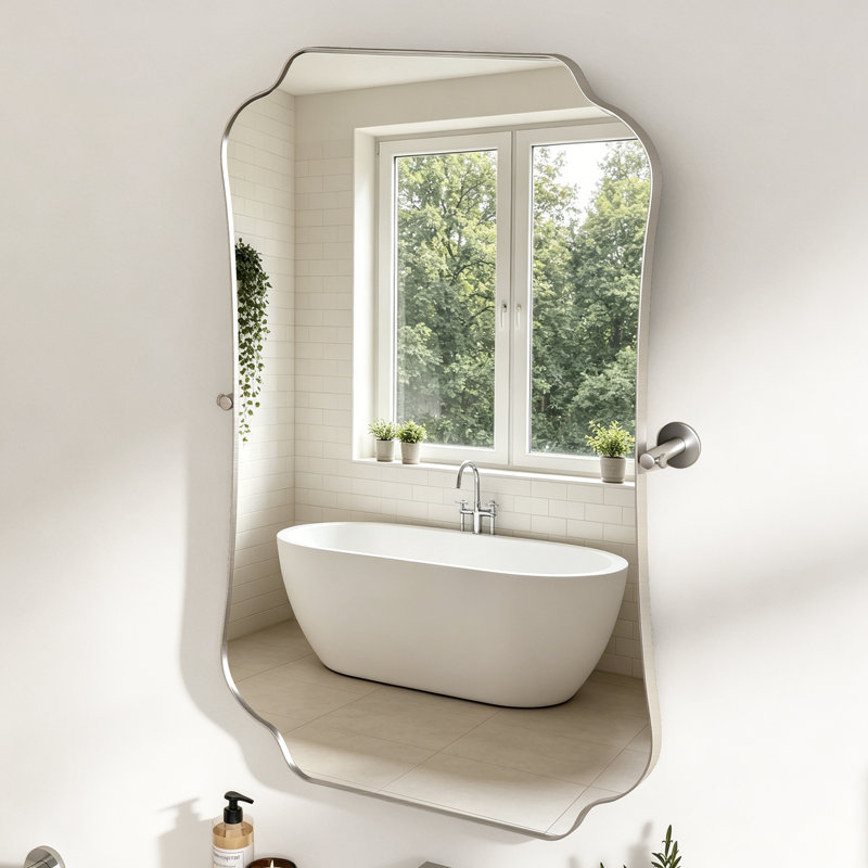 L 20 po x H 30 po HA Miroir de salle de bain avec cadre inclinable et accessible en fauteuil roulant Miroir de salle de bain mural en nickel brossé avec inclinaison fixe de 5 ° à 8 ° et verre trempé