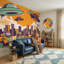 Papier peint UFOs, horizon urbain, graffiti amovible, art mural-1854735382-1854735381