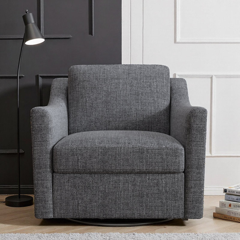 Elegant 360-Degree Swivel Armchair in Black and Gray with Cotton Linen Fabric, Dark Gray, 32" H x 33.8" W x 30" D