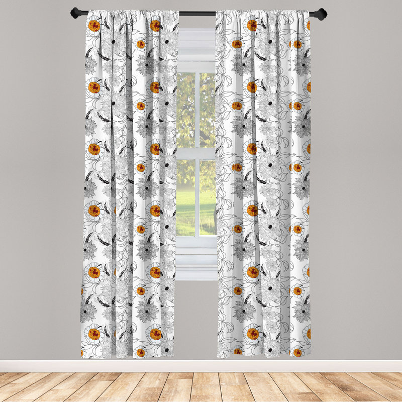 Ambesonne Floral 4-Panel Curtains, Flower Petals Growth, Pale Blue Orange, 56" W x 84" L