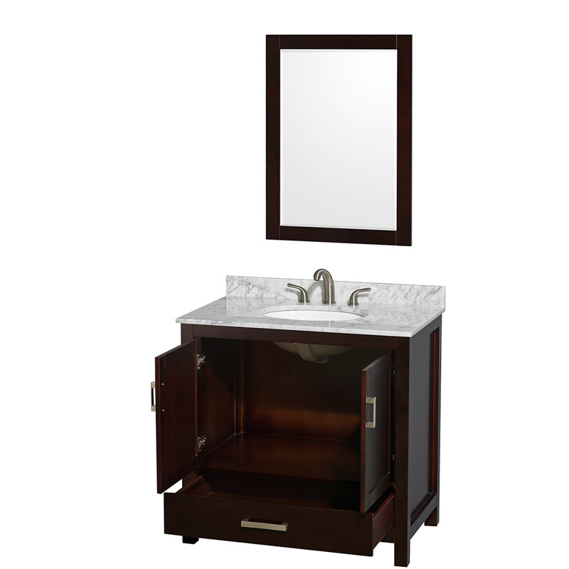 Ensemble de meuble-lavabo simple autoportant 36 po avec plateau en marbre Sheffield, Espresso, Ovale , Espacé