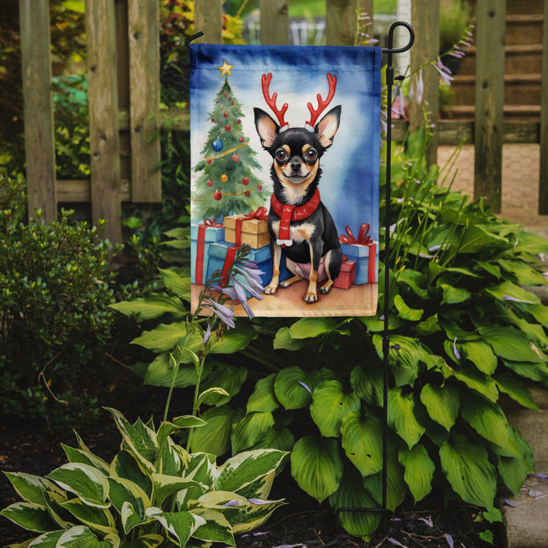 Drapeau de Noël renne de jardin, Chihuahua noir et brun clair
