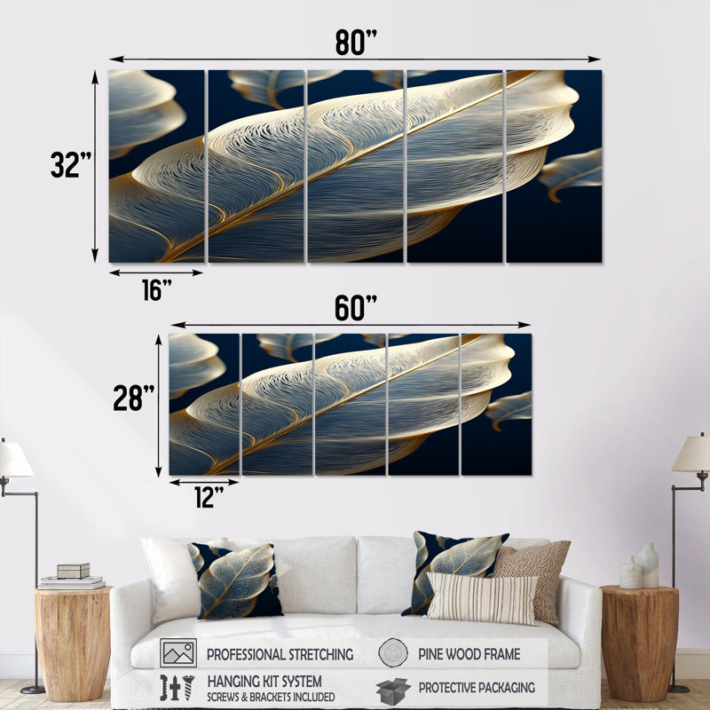 Laken - Ensemble de 5 décorations murales feuilles, H 28 po x l 60 po