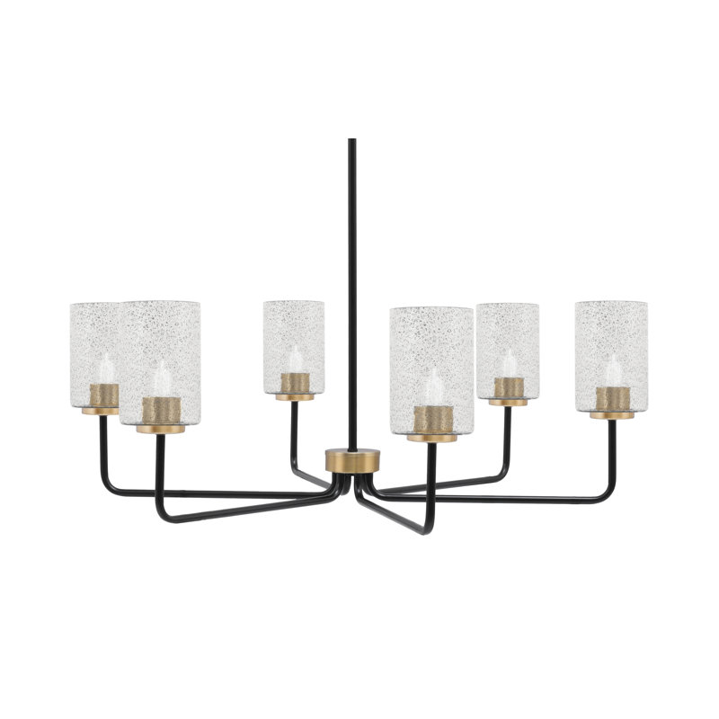 Lustre 6 lumières Amarmula, noir mat et laiton vieilli, verre fumé 4 po, Transparent/noir, Noir/laiton