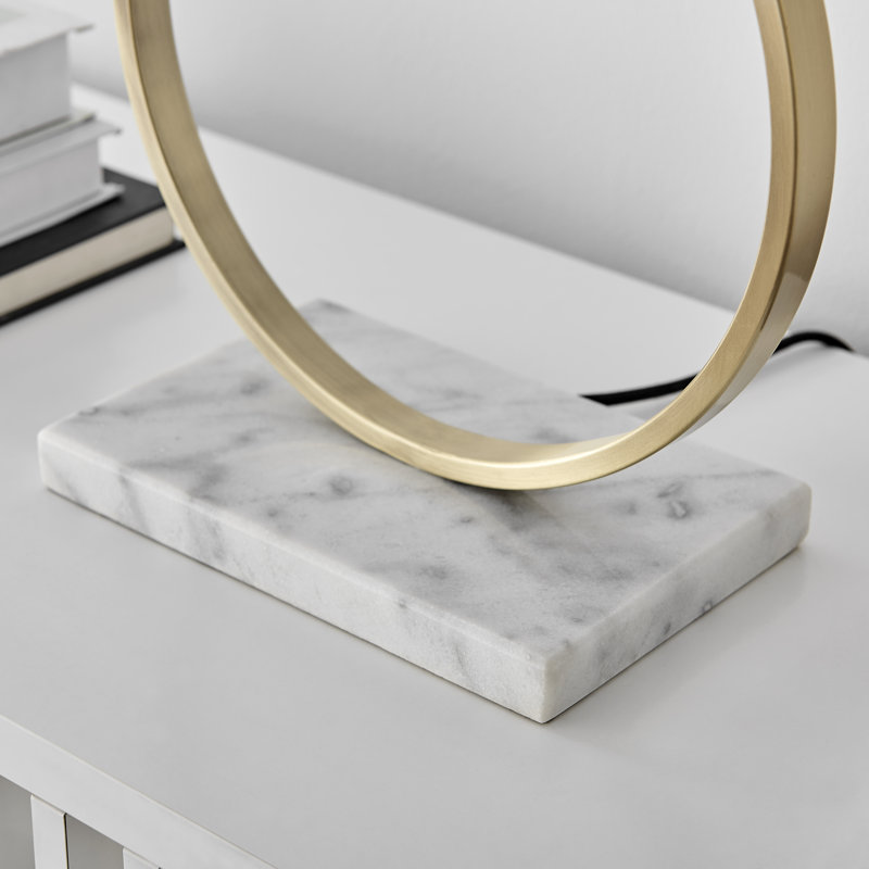 Andrin Gold & White Shade Metal Halo Marble Stand Table Lamp Light (Including Bulb), Black