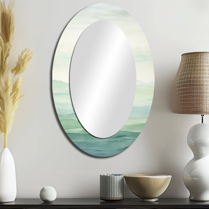 Minimalisme harmonique horizon I paysage - miroir ovale vert, 36 po x 24 po