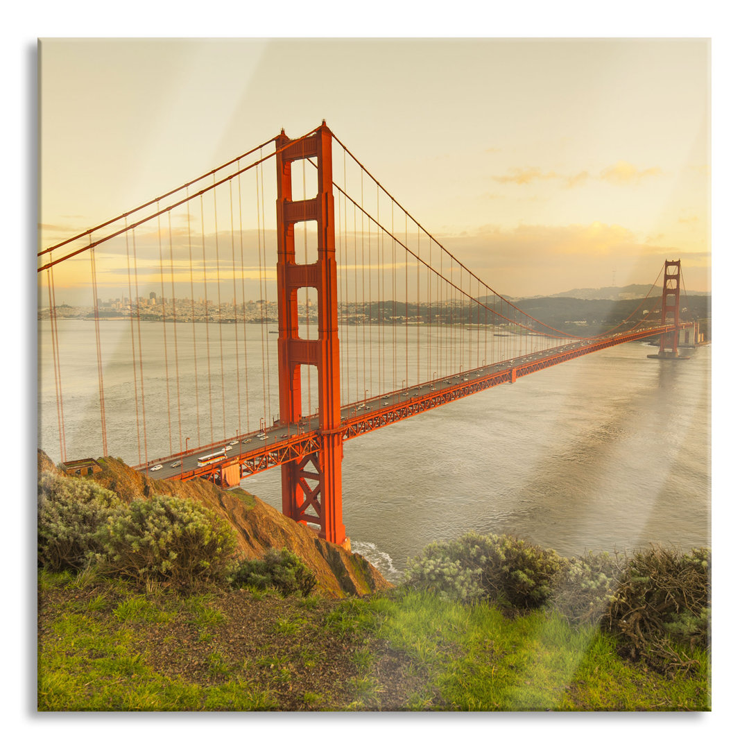 Glasbild Quadratisch | Wandbild Auf Echtglas | Prächtige Golden Gate Bridge || Inkl. Aufhängung Und Abstandshalter, LQ10...