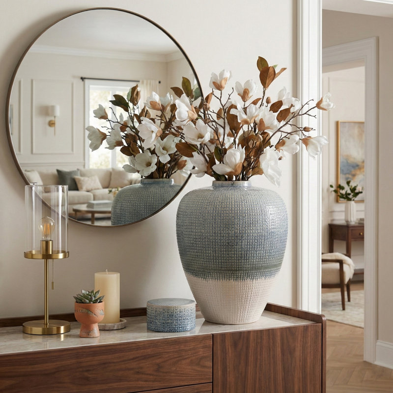 Vase de table en céramique avec couvercle Modern Modern, H 20 po x l 15 po x P 15 po