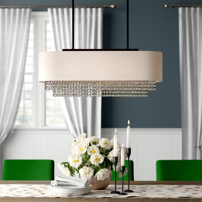 Claudelle 3 - Light Dimmable Kitchen Island Square / Rectangle Chandelier, English Bronze, Oatmeal