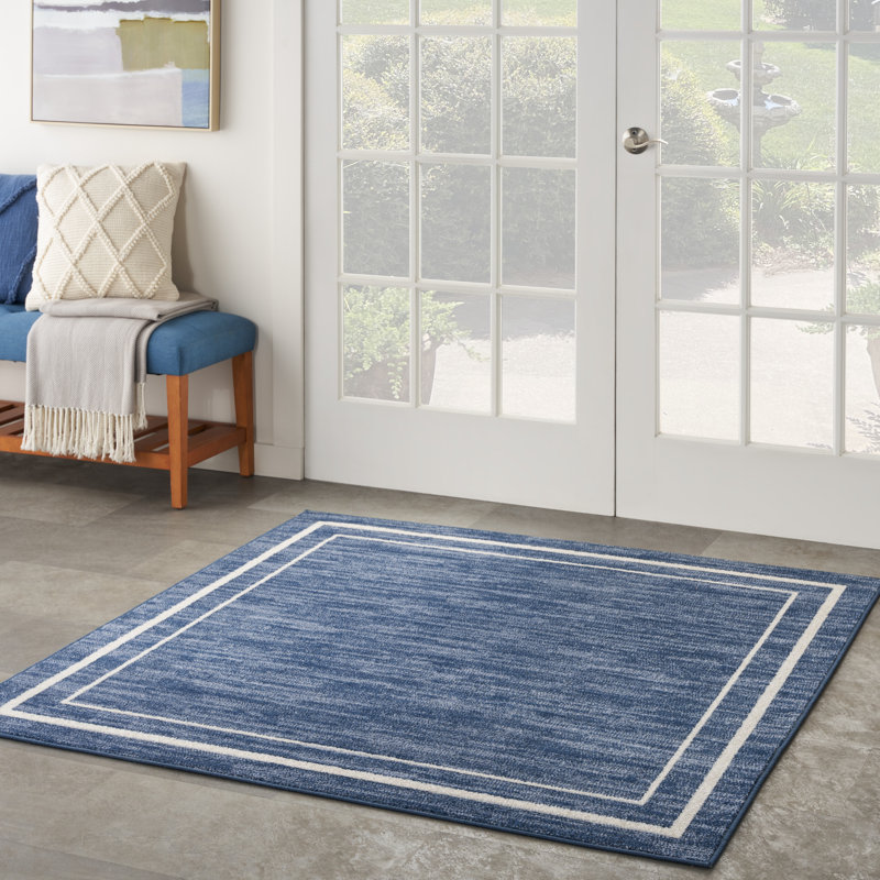 Lucretia Abstract Machine Woven Chenille Indoor/Outdoor Area Rug in Blue, Square 5'