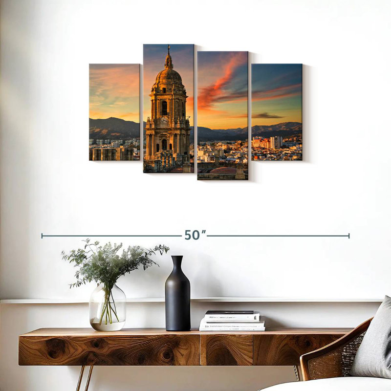 Cathédrale de malaga et paysage urbain, H 22 po x l 36 po