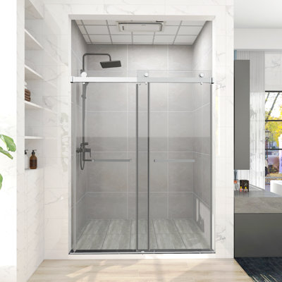 72 po X P 76 po Cabine de douche autoportante double coulissante sans cadre H au fini chrome