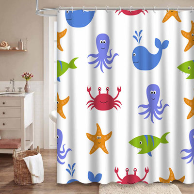 Rideau de douche imperméable Nautical Nursery Marine Life avec 12 crochets